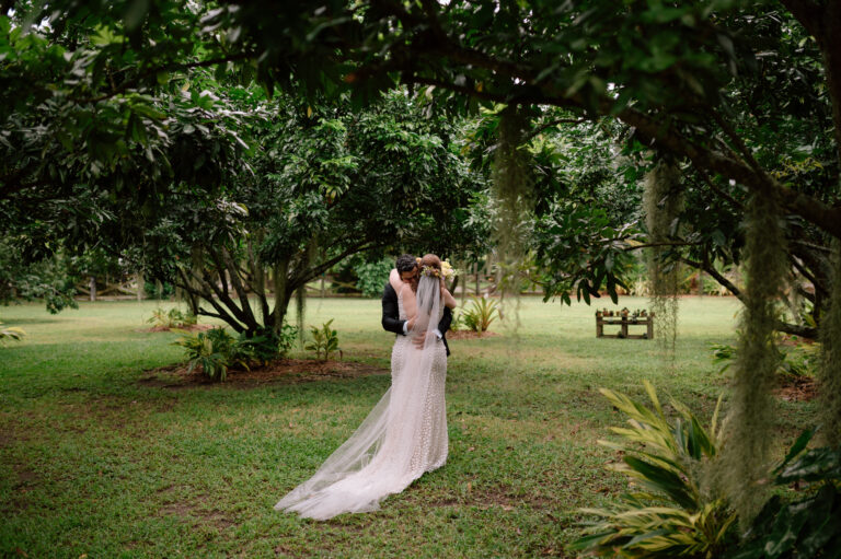 An afternoon ceremony at a palm tree farm in Miami, Florida